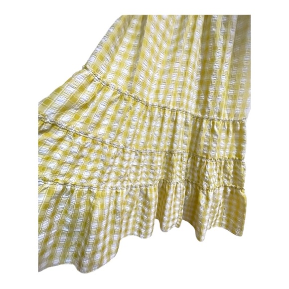 Free People Beach Club Yellow Gingham Tiered Maxi Dress Gauze Beachy Summer Sz L - Picture 6 of 6